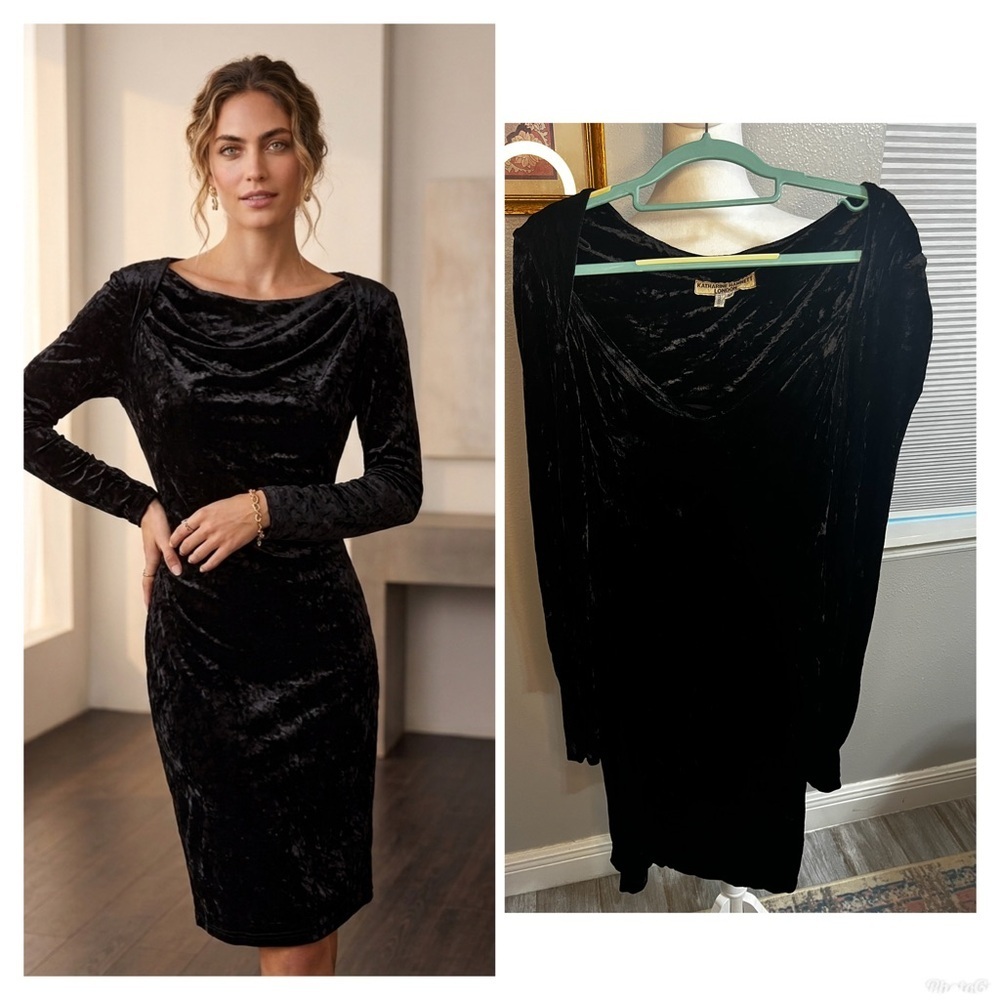 1990s Vintage Katharine Hamnett Black Velvet Wiggle Dress Medium